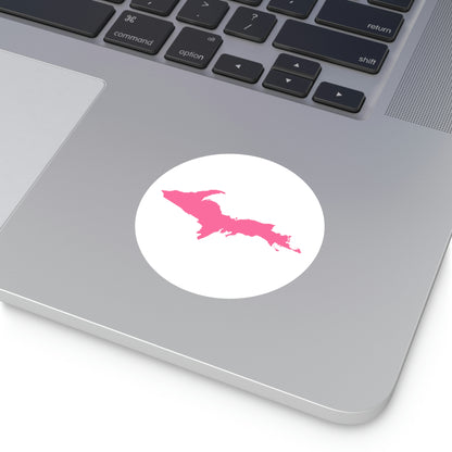 Michigan Upper Peninsula Round Stickers (w/ Pink UP Outline) | Indoor\Outdoor