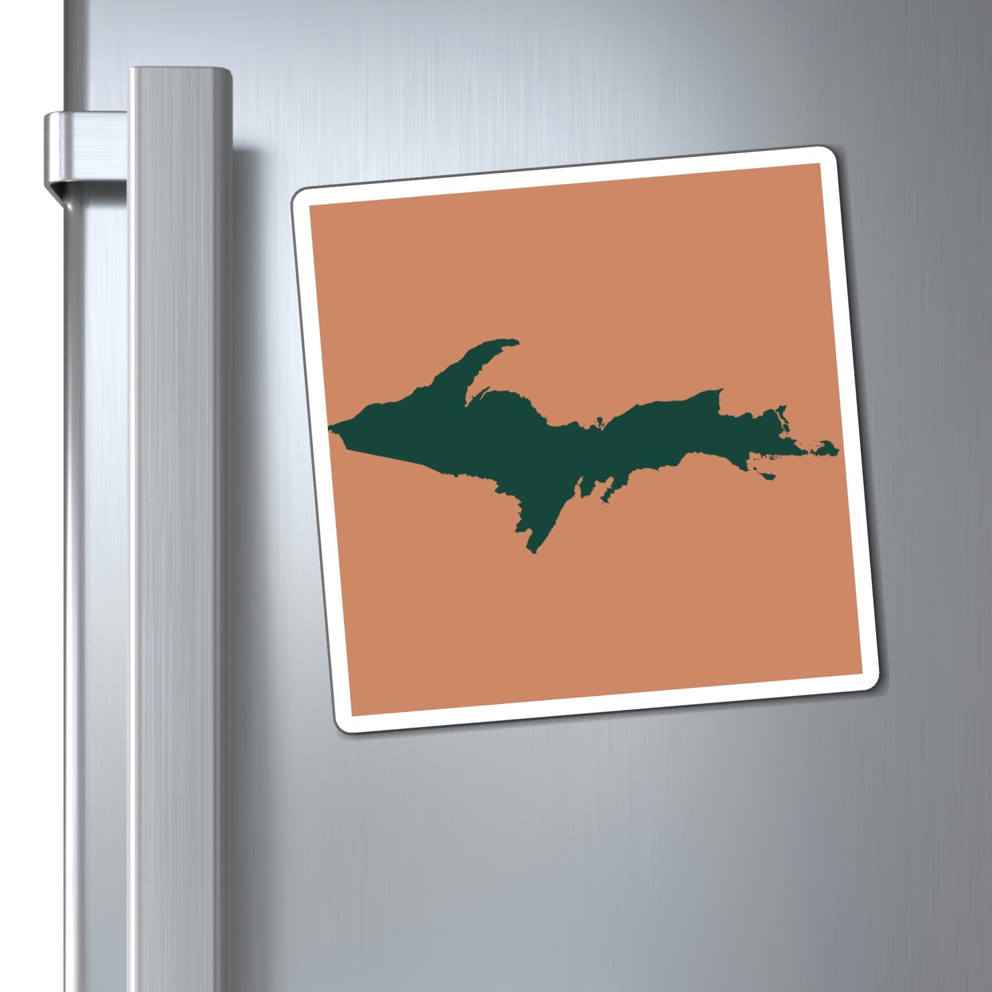 Michigan Upper Peninsula Square Magnet (Copper Color w/ Green UP Outline)