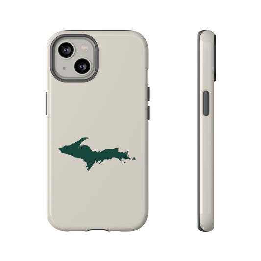 Michigan Upper Peninsula Tough Phone Case (Canvas Color w/ Green UP Outline) | Apple iPhone