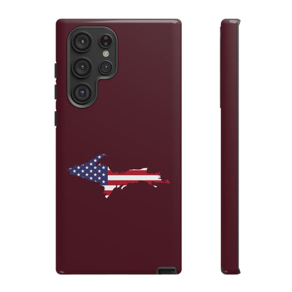 Michigan Upper Peninsula Tough Phone Case (Old Mission Burgundy w/ UP USA Flag Outline) | Samsung & Pixel Android