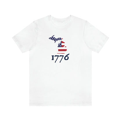 Michigan '1776' T-Shirt (Patriot Font w/ MI USA Flag Outline) | Unisex Standard Fit