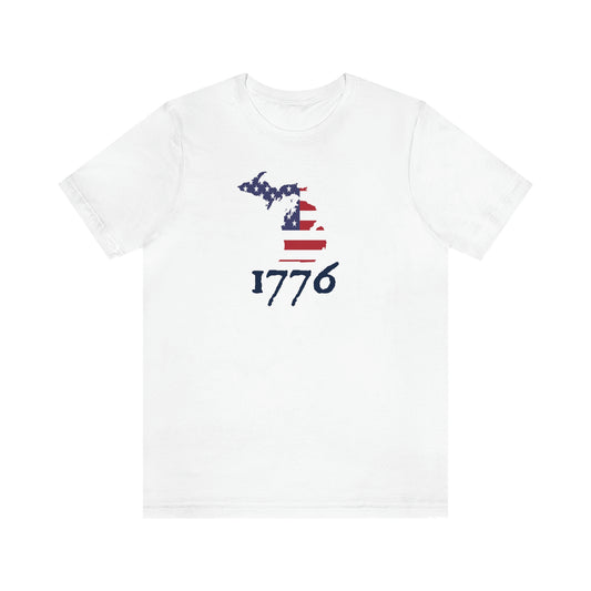 Michigan '1776' T-Shirt (Patriot Font w/ MI USA Flag Outline) | Unisex Standard Fit