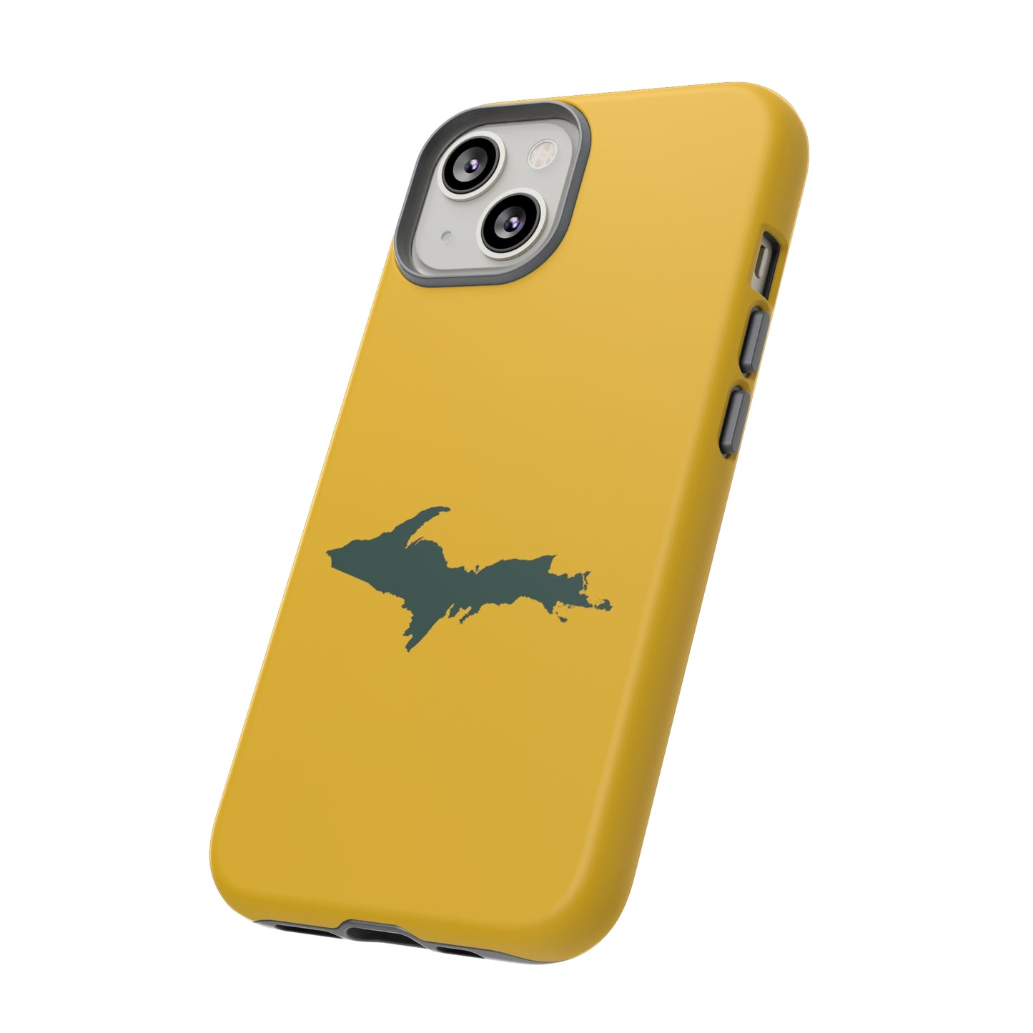 Michigan Upper Peninsula Tough Phone Case (Gold w/ Green UP Outline) | Apple iPhone