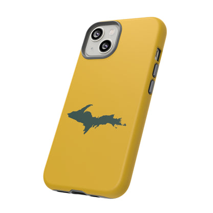 Michigan Upper Peninsula Tough Phone Case (Gold w/ Green UP Outline) | Apple iPhone