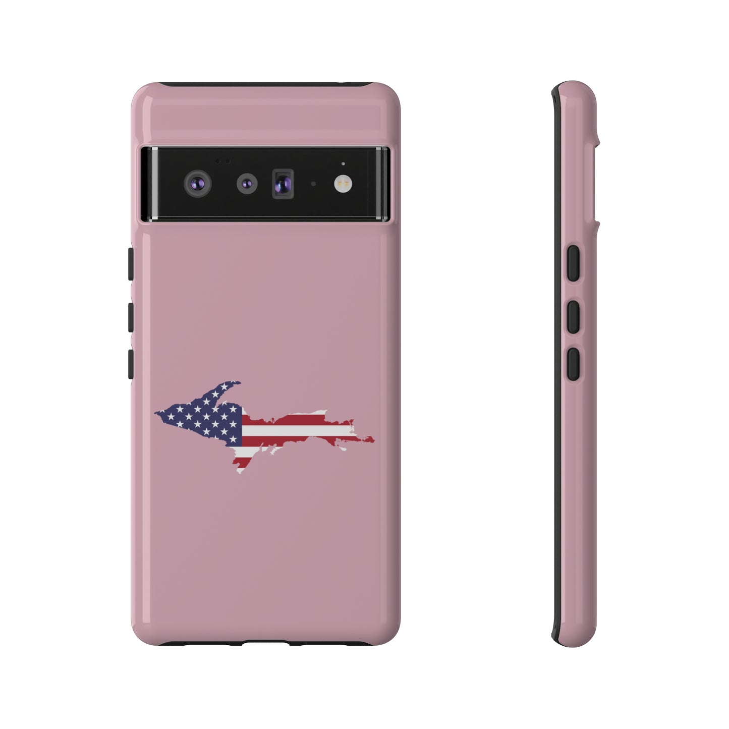 Michigan Upper Peninsula Tough Phone Case (Pink w/ UP USA Flag Outline) | Samsung & Pixel Android