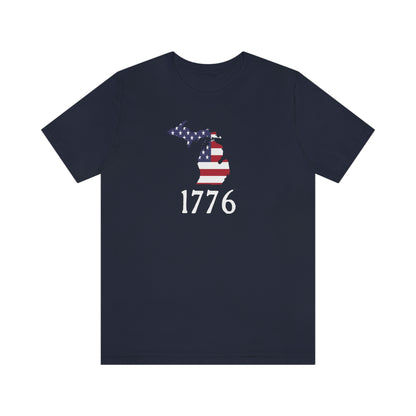 Michigan '1776' T-Shirt (Colonial Font w/ MI USA Flag Outline) | Unisex Standard Fit