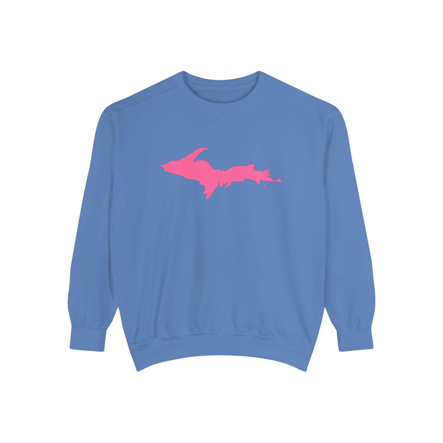 Michigan Upper Peninsula Sweatshirt (w/ Pink UP Outline) | Unisex Garment Dyed