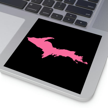 Michigan Upper Peninsula Square Sticker (Black w/ Pink UP Outline) | Indoor/Outdoor