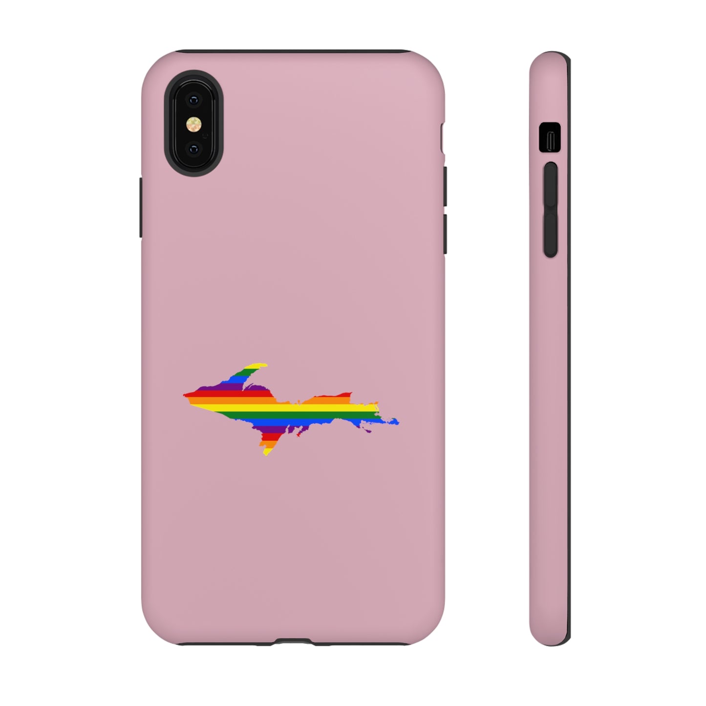 Michigan Upper Peninsula Tough Phone Case (Pink w/ UP Pride Flag Outline) | Apple iPhone