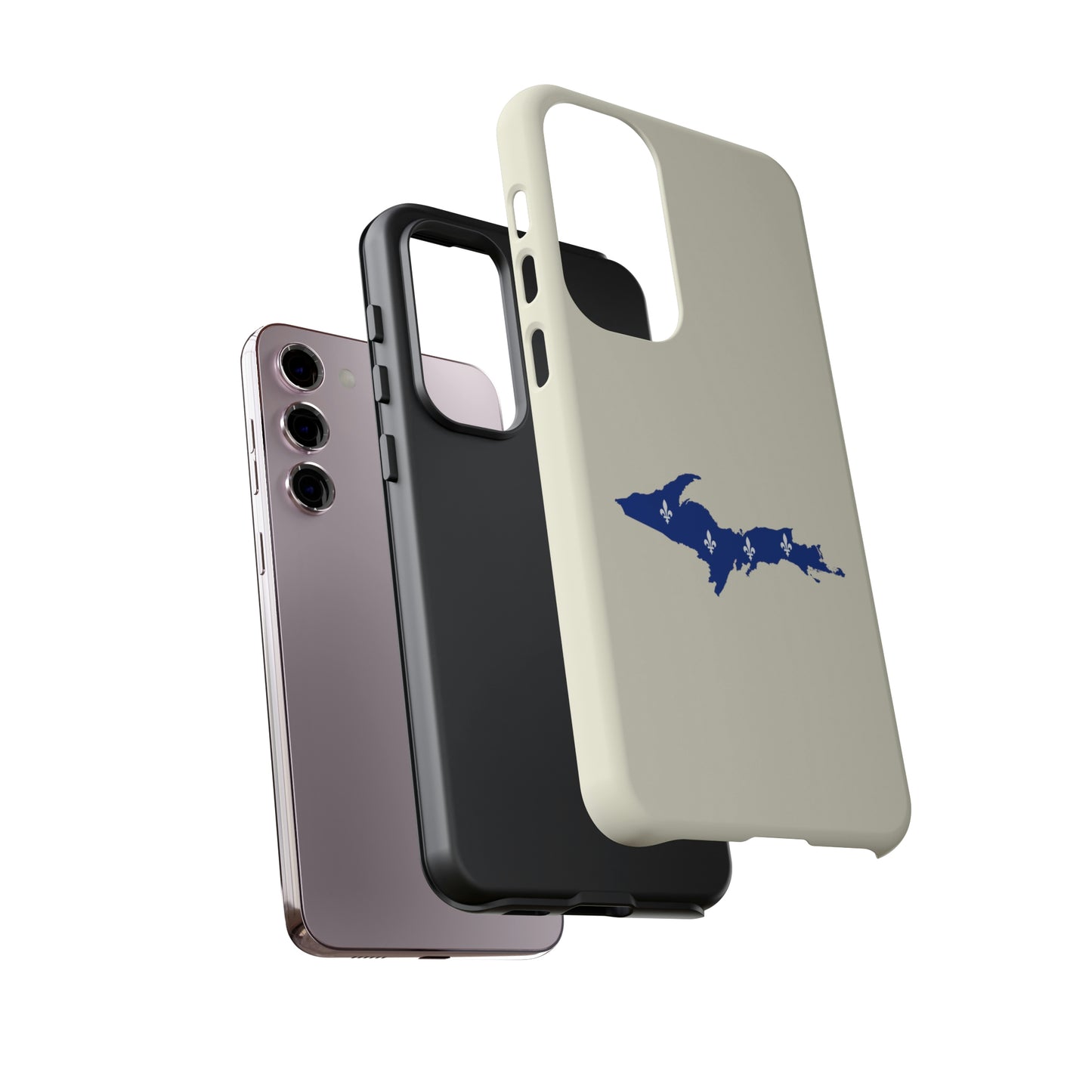 Michigan Upper Peninsula Tough Phone Case (Ivory Color w/ UP Quebec Flag Outline) | Samsung & Pixel Android