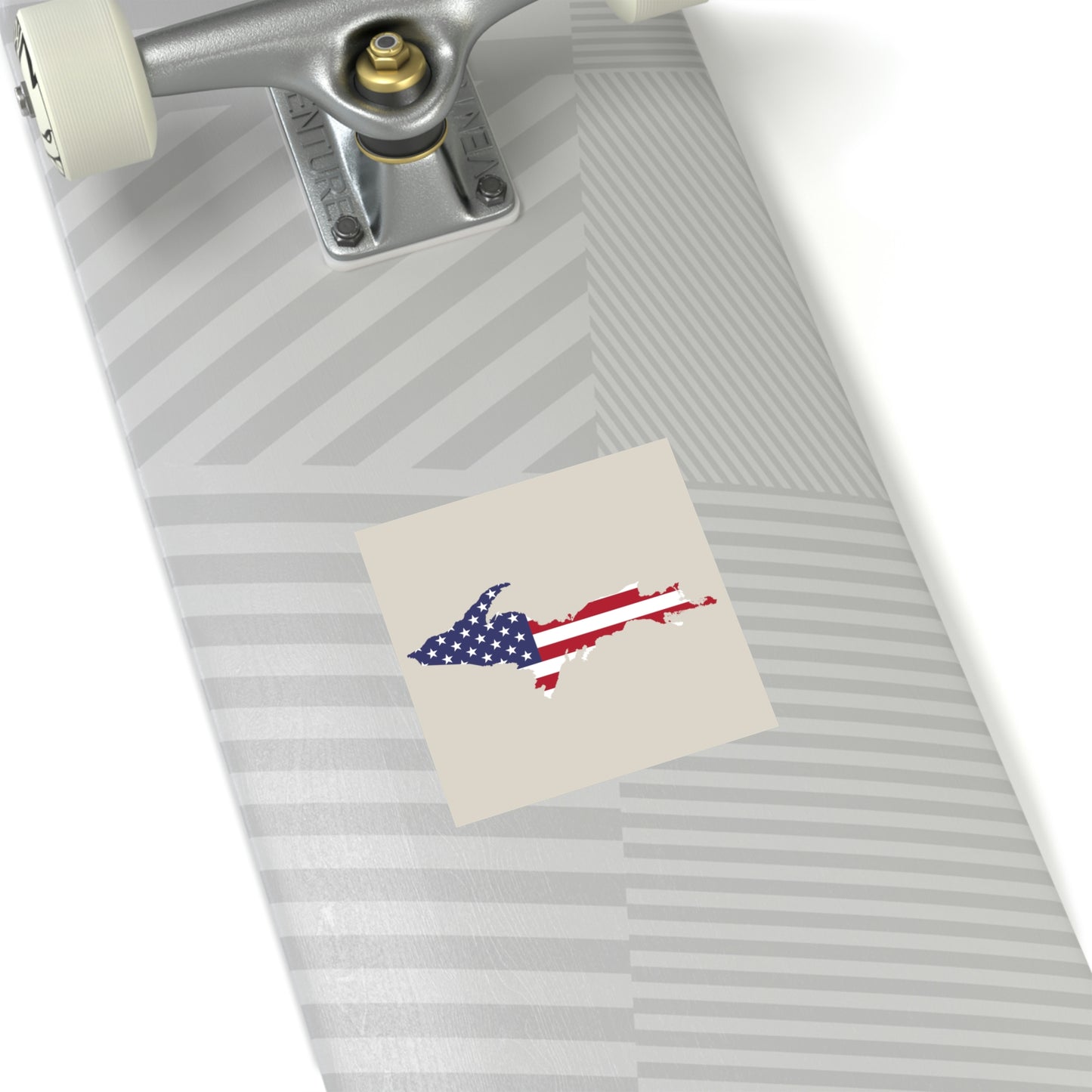 Michigan Upper Peninsula Square Sticker (Canvas Color w/ UP USA Flag Outline) | Indoor/Outdoor