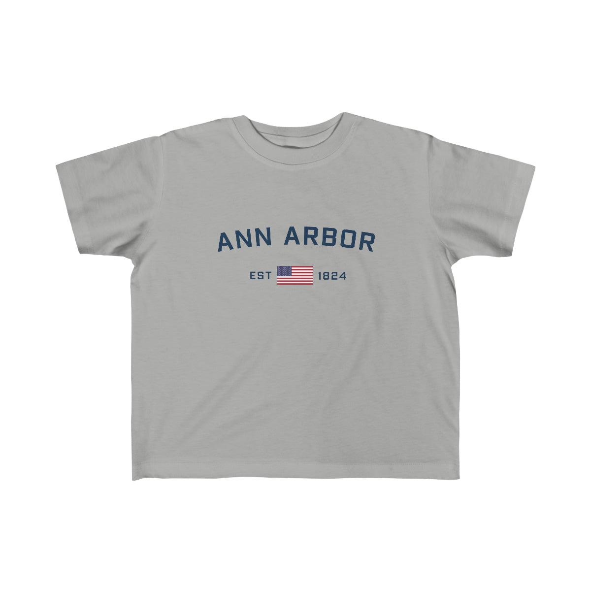 'Ann Arbor EST 1824' T-Shirt  (w/USA Flag Outline) | Toddler Short Sleeve - Circumspice Michigan