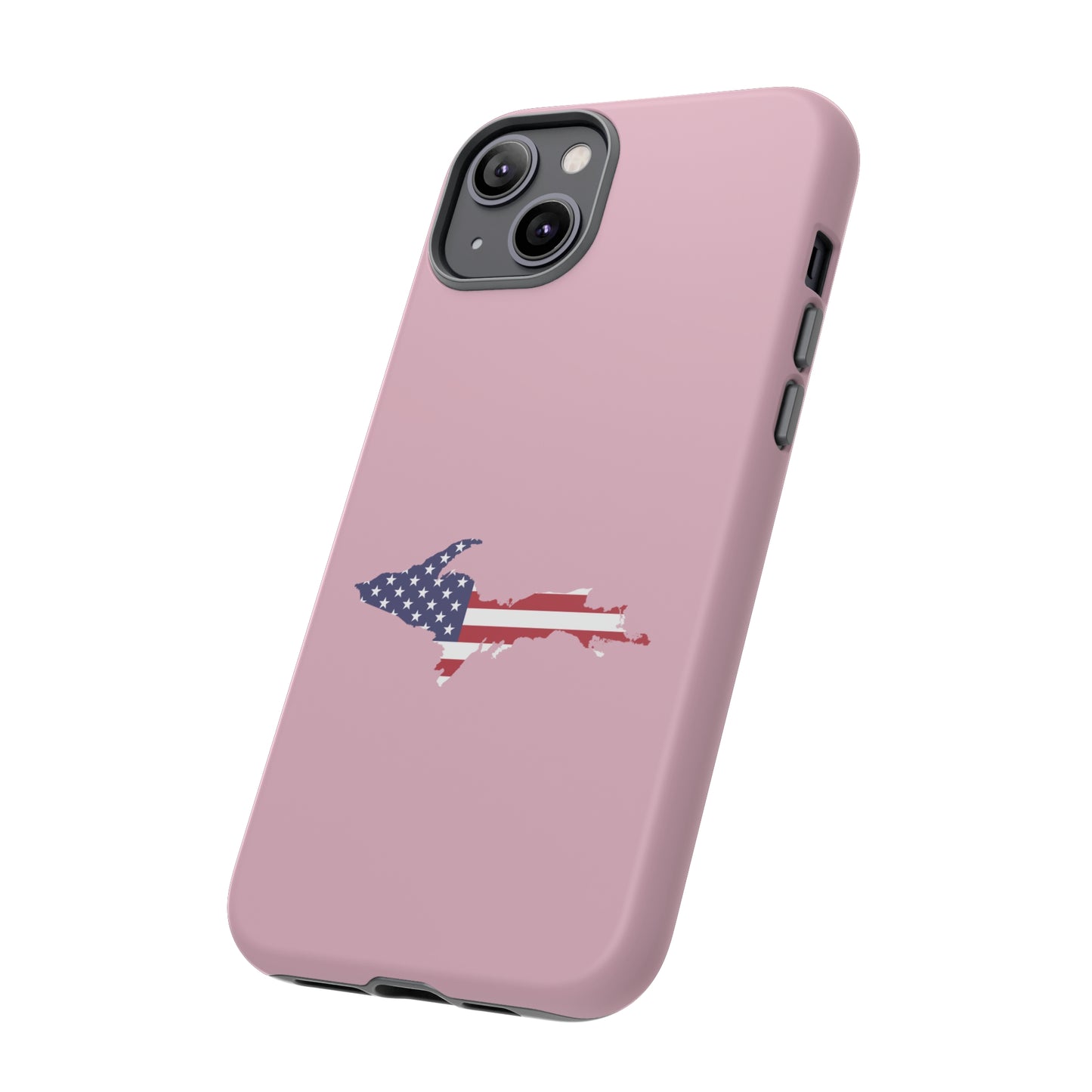 Michigan Upper Peninsula Tough Phone Case (Pink w/ UP USA Flag Outline) | Apple iPhone