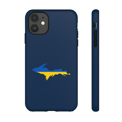 Michigan Upper Peninsula Tough Phone Case (Navy w/ UP Ukraine Flag Outline) | Apple iPhone