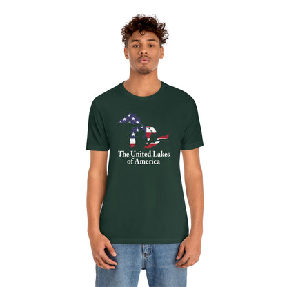 'The United Lakes of America' T-Shirt (w/ Great Lakes USA Flag Outline) | Unisex Standard Fit