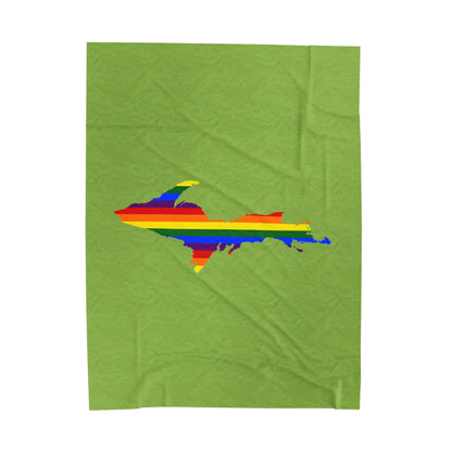 Michigan Upper Peninsula Plush Blanket (w/ UP Pride Flag Outline) | Gooseberry Green