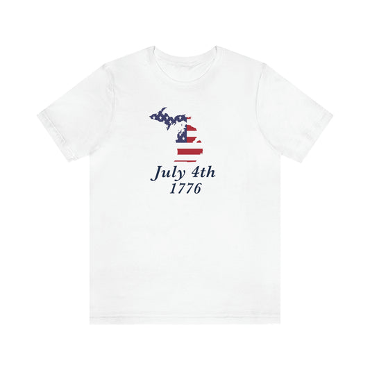 Michigan 'July 4th 1776' T-Shirt (Baskerville Font w/ MI USA Outline) | Unisex Standard Fit