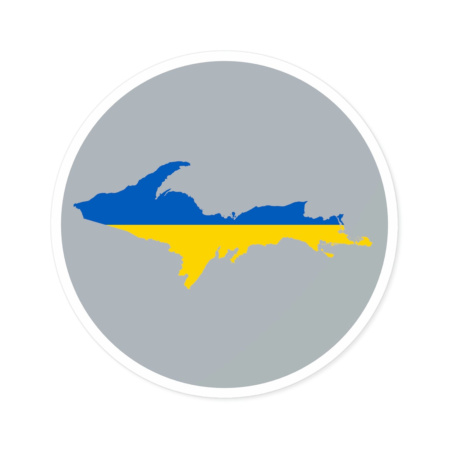 Michigan Upper Peninsula Round Stickers (Silver w/ UP Ukraine Flag Outline) | Indoor\Outdoor