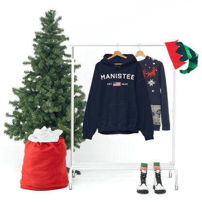 'Manistee EST 1840' Hoodie (w/USA Flag Outline) | Unisex Standard