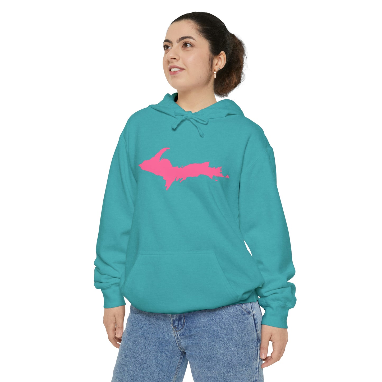 Michigan Upper Peninsula Hoodie (w/ Pink UP Outline) | Unisex Garment-Dyed