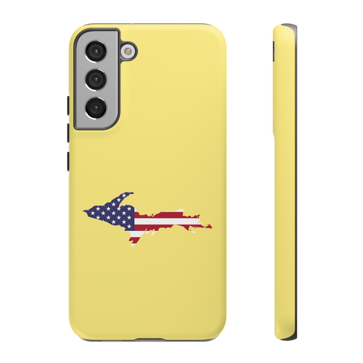 Michigan Upper Peninsula Tough Phone Case (Yellow Cherry Color w/ UP USA Flag Outline) | Samsung & Pixel Android