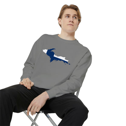 Michigan Upper Peninsula Sweatshirt (w/ UP Finland Flag Outline) | Unisex Garment Dyed