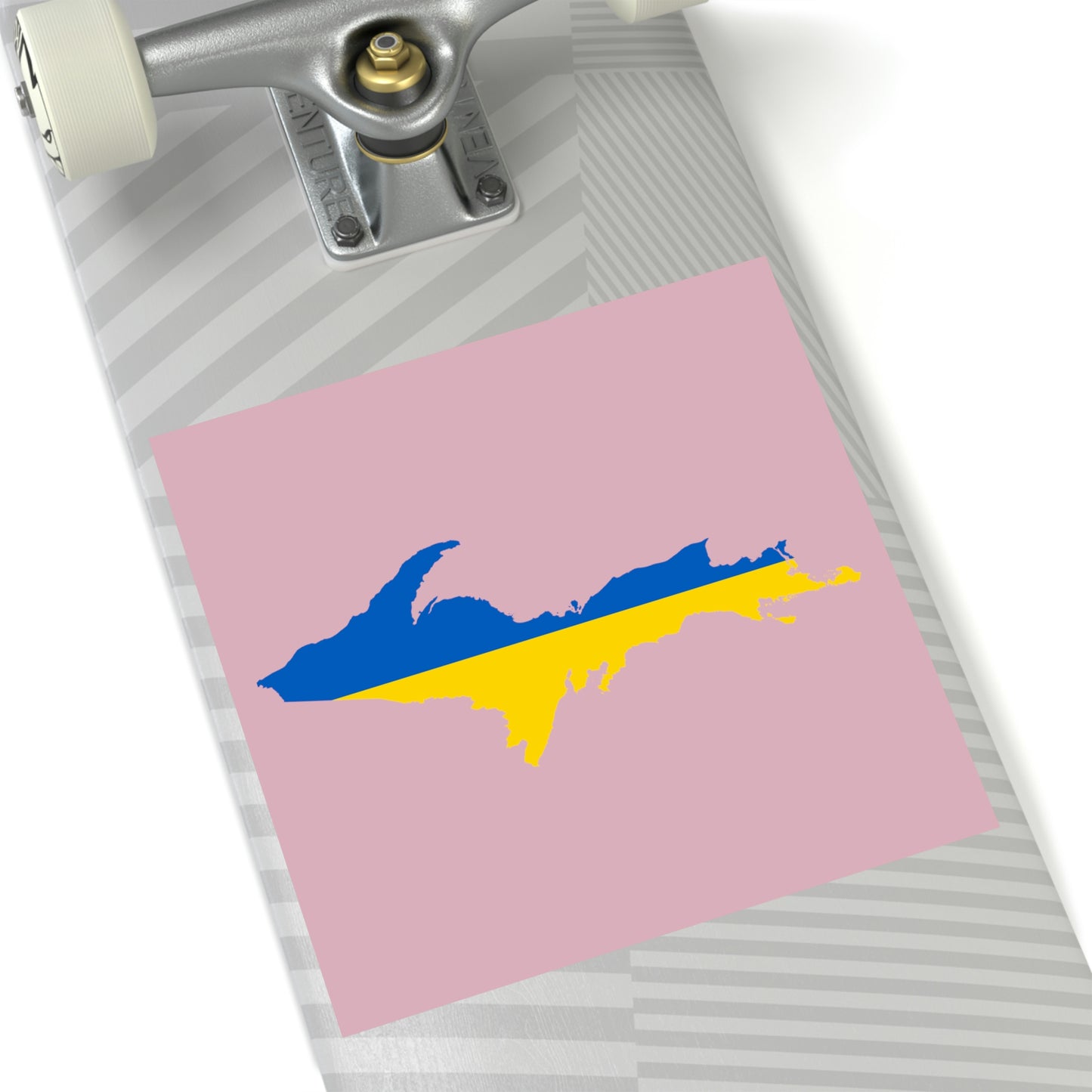 Michigan Upper Peninsula Square Sticker (Pink w/ UP Ukraine Flag Outline) | Indoor/Outdoor