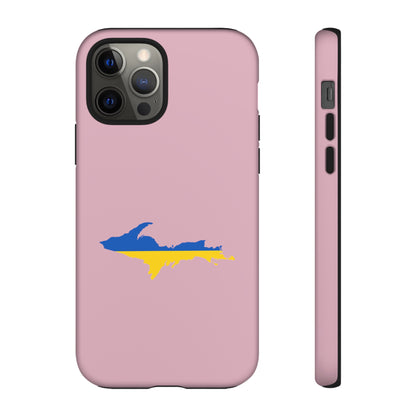 Michigan Upper Peninsula Tough Phone Case (Pink w/ UP Ukraine Flag Outline) | Apple iPhone