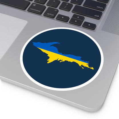 Michigan Upper Peninsula Round Stickers (Navy w/ UP Ukraine Flag Outline) | Indoor\Outdoor