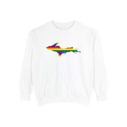 Michigan Upper Peninsula Sweatshirt (w/ UP Pride Flag Outline) | Unisex Garment Dyed