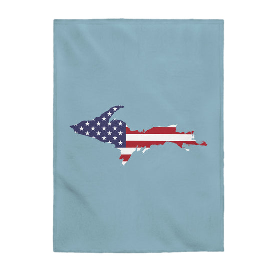 Michigan Upper Peninsula Plush Blanket (w/ UP USA Flag Outline) | Opal Blue