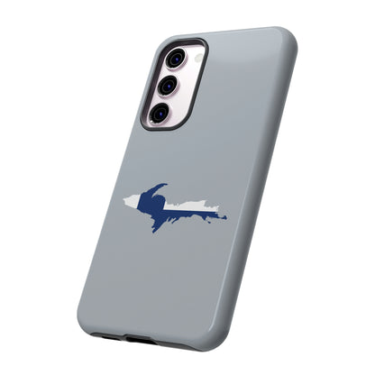 Michigan Upper Peninsula Tough Phone Case (Silver w/ UP Finland Flag Outline) | Samsung & Pixel Android