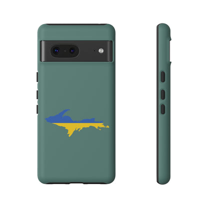 Michigan Upper Peninsula Tough Phone Case (Copper Green w/ UP Ukraine Flag Outline) | Samsung & Pixel Android