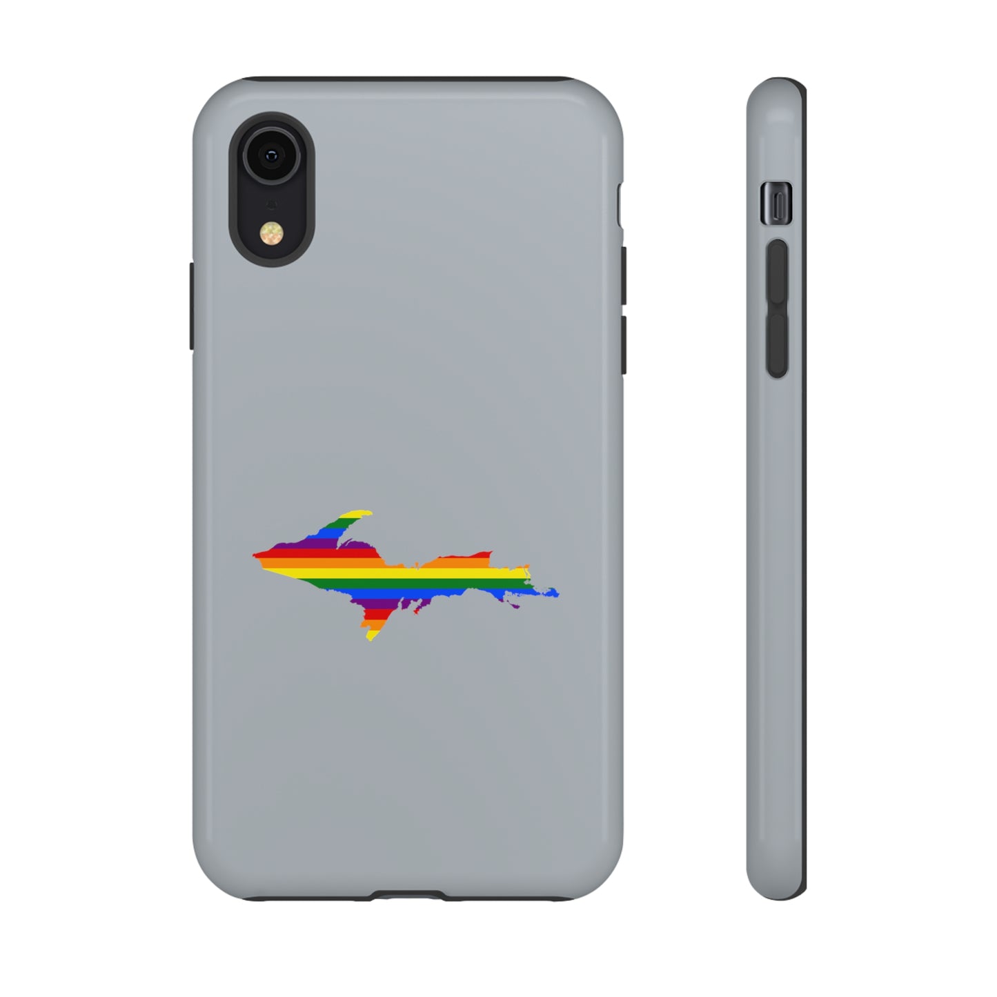 Michigan Upper Peninsula Tough Phone Case (Silver w/ UP Pride Flag Outline) | Apple iPhone