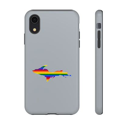 Michigan Upper Peninsula Tough Phone Case (Silver w/ UP Pride Flag Outline) | Apple iPhone