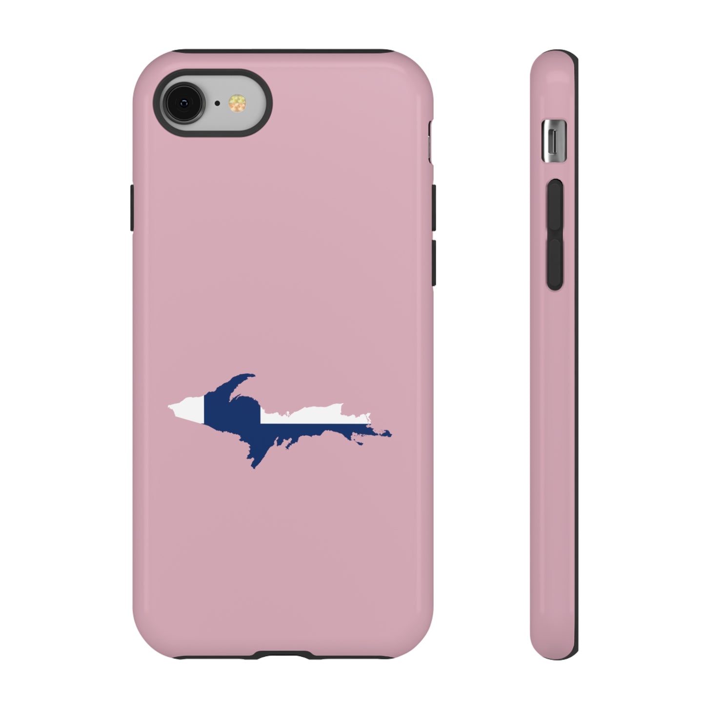 Michigan Upper Peninsula Tough Phone Case (Pink w/ UP Finland Flag Outline) | Apple iPhone