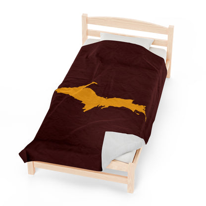 Michigan Upper Peninsula Plush Blanket (w/ Gold UP Outline) | Cherrywood Color