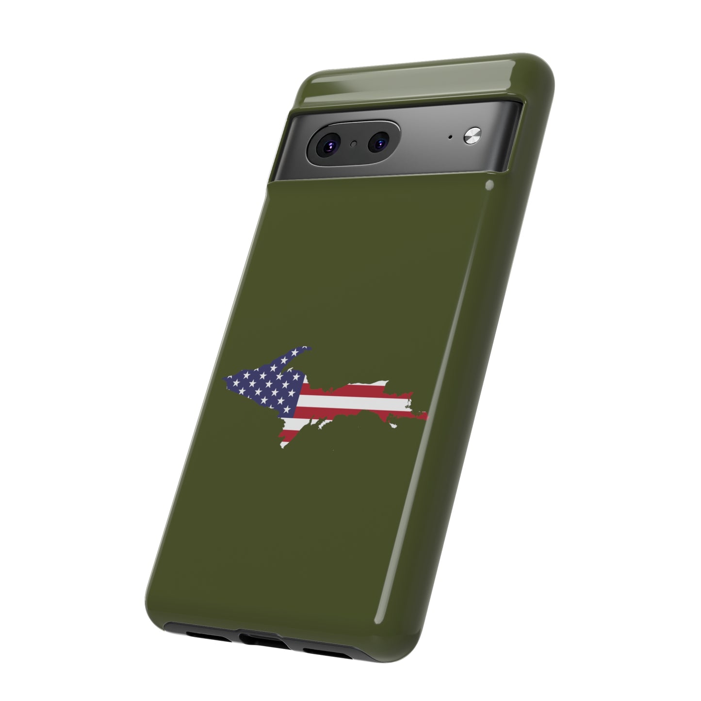 Michigan Upper Peninsula Tough Phone Case (Army Green w/ UP USA Flag Outline) | Samsung & Pixel Android