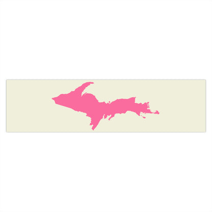 Michigan Upper Peninsula Bumper Sticker (w/ Pink UP Outline) | Ivory Color Background