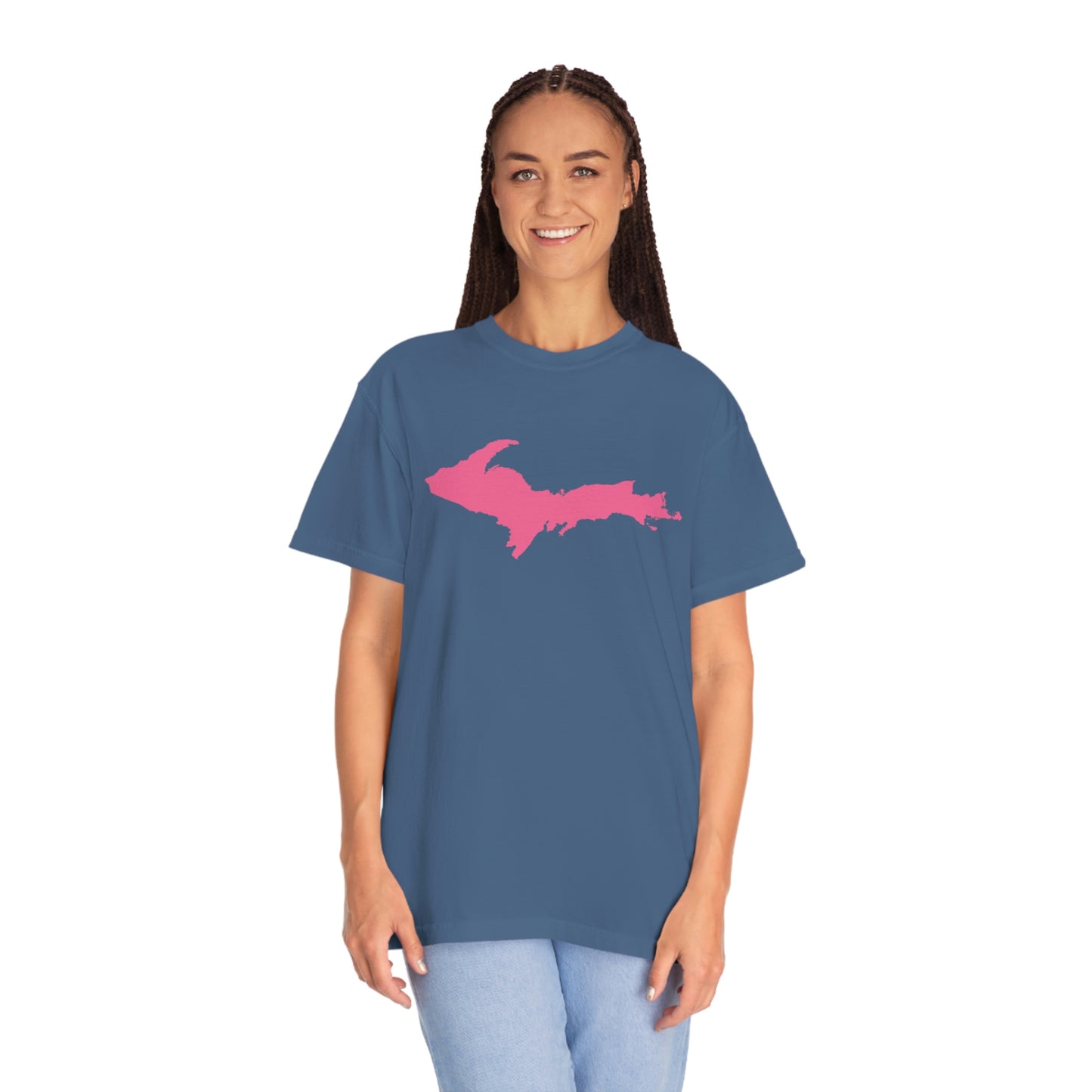 Michigan Upper Peninsula T-Shirt (w/ Pink UP Outline) | Unisex Garment-Dyed