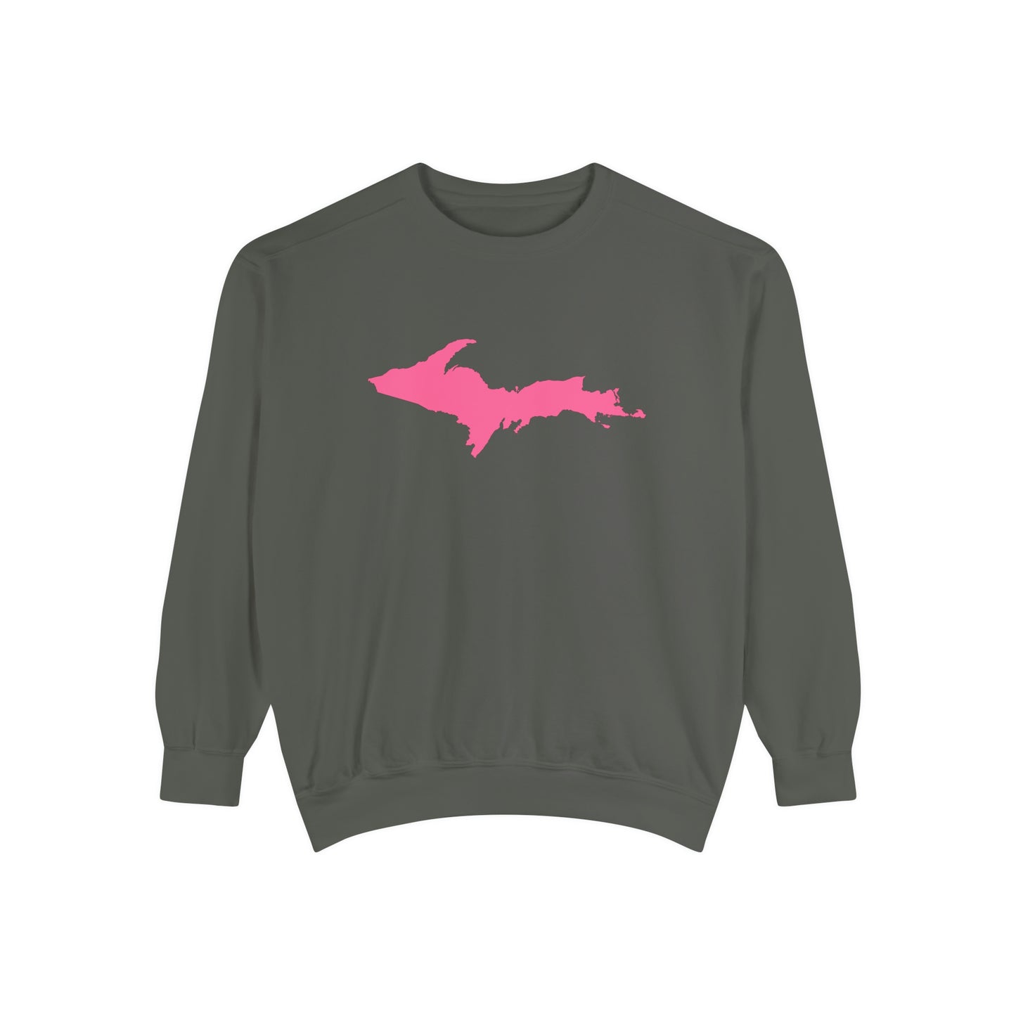 Michigan Upper Peninsula Sweatshirt (w/ Pink UP Outline) | Unisex Garment Dyed