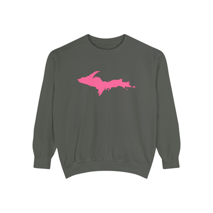 Michigan Upper Peninsula Sweatshirt (w/ Pink UP Outline) | Unisex Garment Dyed