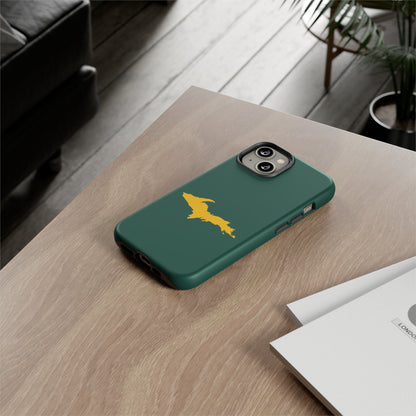 Michigan Upper Peninsula Tough Phone Case (Green w/ Gold UP Outline) | Apple iPhone