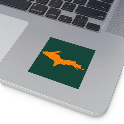 Michigan Upper Peninsula Square Sticker (Green w/ Orange UP Outline) | Indoor/Outdoor