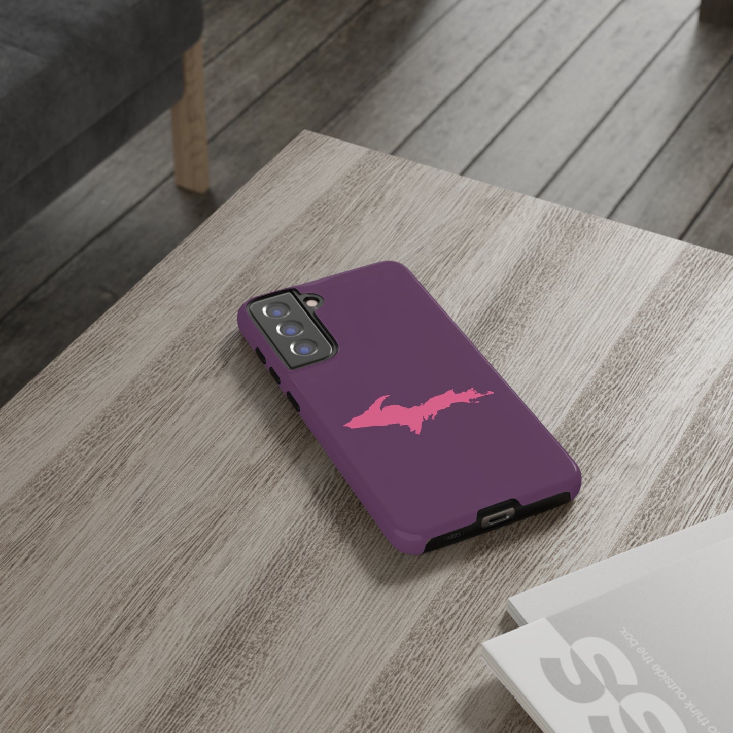 Michigan Upper Peninsula Tough Phone Case (Plum w/ Pink UP Outline) | Samsung & Pixel Android