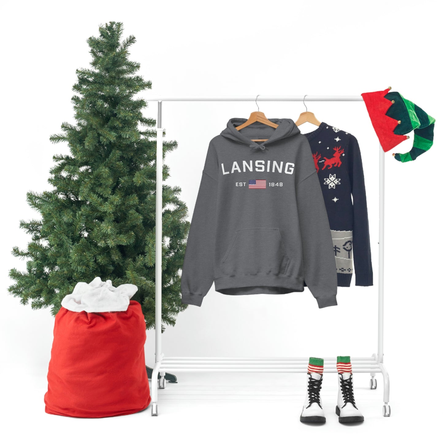 'Lansing EST 1848' Hoodie (w/USA Flag Outline) | Unisex Standard