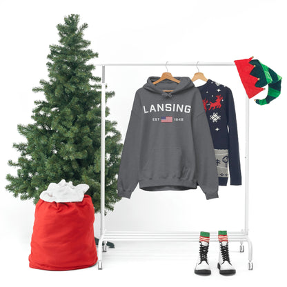 'Lansing EST 1848' Hoodie (w/USA Flag Outline) | Unisex Standard