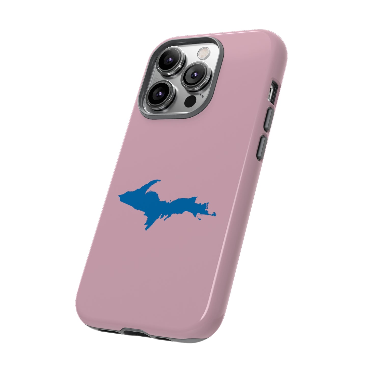 Michigan Upper Peninsula Tough Phone Case (Pink w/ Azure UP Outline) | Apple iPhone