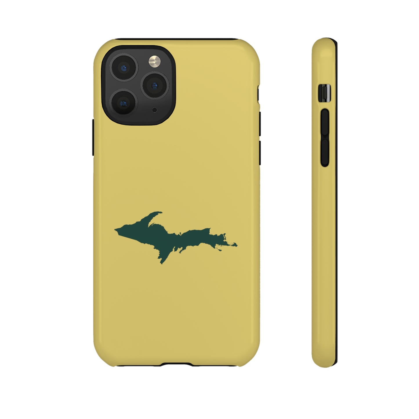 Michigan Upper Peninsula Tough Phone Case (Plum Yellow w/ Green UP Outline) | Apple iPhone