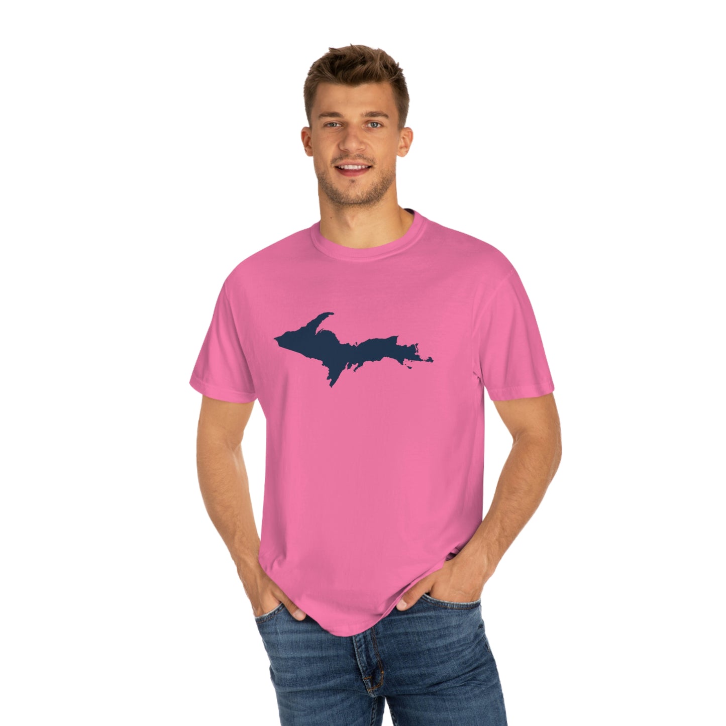 Michigan Upper Peninsula T-Shirt (w/ Navy UP Outline) | Unisex Garment-Dyed